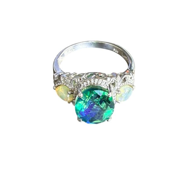 Exotic Peacock Quartz & Opal Ring in Sterling Silver Size 11 - Picture 6 of 9
